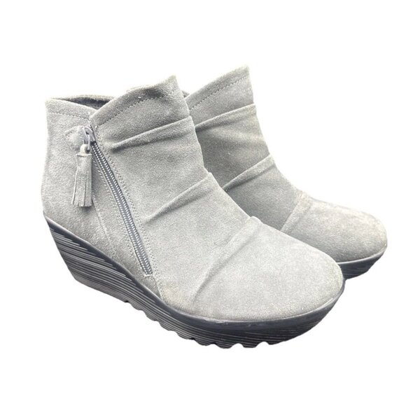 Skechers Women’s Gray Suede Parallel Triple Threat Bootie Boots Wedge Sz 9.5 - Picture 1 of 14